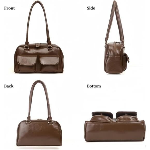 Shoulder Purses Bag Women Trendy - PU Leather Brown - Picture 4 of 6